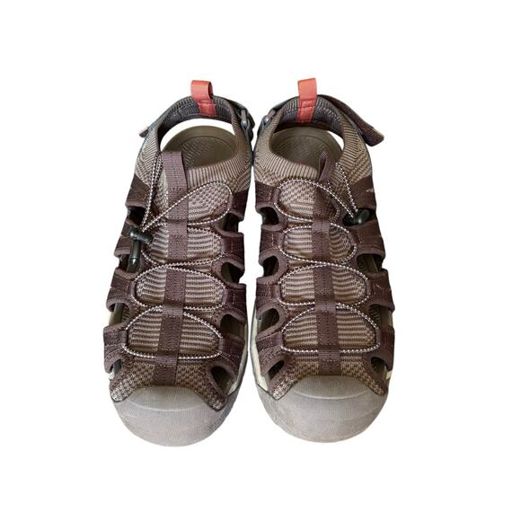 NWOB Eddie Bauer Yesler Fisherman Sandals Men 12M Brown Burgundy Leather Comfort - Picture 3 of 7